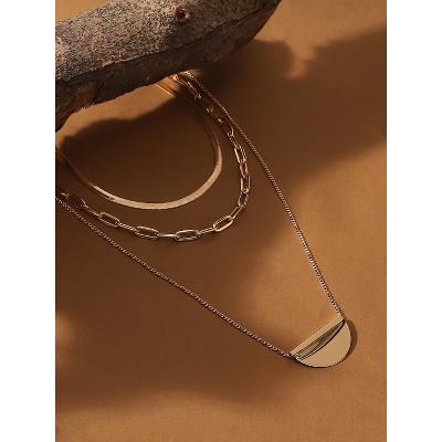 SOHI Women's California Gold The Curve Chainlink Multi-Layer Necklace