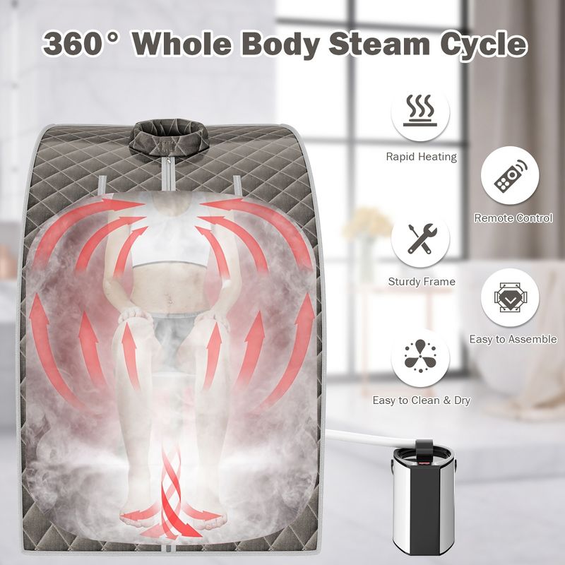 Costway 9-gear Adjustable Temperature Portable Steam Sauna w/ Herbal Box Gray, 2 of 9