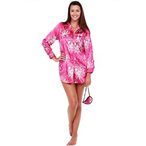 Del Rossa Women's Satin Solid Color Nightshirt, Boyfriend Style Sleepshirt - 1 of 3