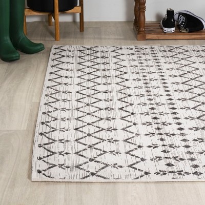 Boho-Chic Moroccan Tribal Geometric Black & Gray 9' x 12' Outdoor Rug