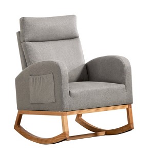 Rocking Chair , Rocker Armchair, Sturdy Frame, Comfy Cushion, High Backrest, with Rubber Wood Legs and Side Pockets, for Living Room, Bedroom - 1 of 4