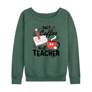 Women's - Disney - Half Coffee Half Teacher Lightweight French Terry Wide Neck Long Sleeve Shirt - 1 of 4