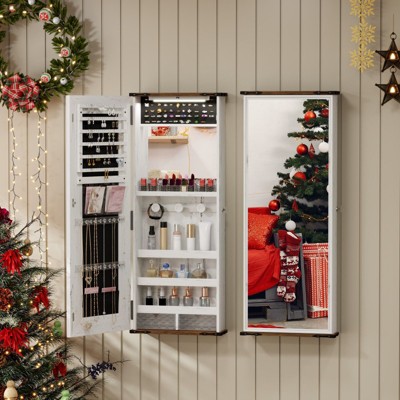 FONTOI Mirrored Jewelry Cabinet for Mother's Day, Wall Mount Mirror, Hanging Full Length Mirror with Secure Lock, White, 5.71"x16.14"x42.52"