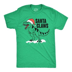 Mens Santa Claws T Shirt Funny Xmas Dino T Rex Joke Tee For Guys - Crazy Dog Men's T Shirt - 1 of 4