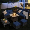 Tangkula 9 Pieces Outdoor PE Rattan Wicker Sectional Sofa with 42" Gas Fire Pit Table Space-Saving Patio Conversation Set with Storage Box Black/Grey/Navy/Red/Turquoise/Off White - 2 of 4