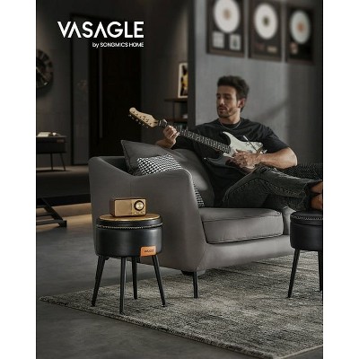 VASAGLE Ink Black Round Storage Ottoman Stool with Steel Legs