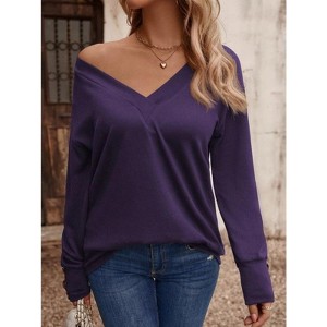 Coolmee Women's Long Sleeve Tops with Buttons V-Neck Summer Outfits Casual Blouses Shirts Business Vacation Clothes - 1 of 4