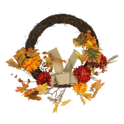 Fall leaf and mums twig wreath