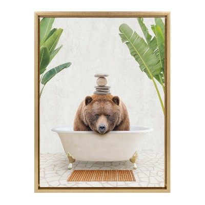 Big Bear Bali Bath Gold Framed Canvas Wall Art