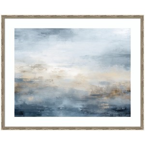 Kate and Laurel Framed Art Tonal Abstract Oceanic Nautical Serenity Blue Horizontal by The Creative Bunch Studio, 42x34, Mila Dark Silver - 1 of 4