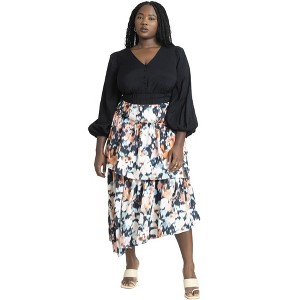 ELOQUII Women's Plus Size Asym Tiered Printed Skirt - 1 of 4