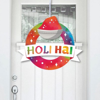 Big Dot of Happiness Holi Hai - Outdoor Festival of Colors Party Decor - Front Door Wreath