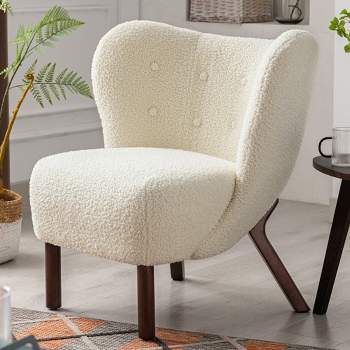 Modern Accent Chair Lambskin Wingback Tufted Side Chair with Solid Wood Legs-ModernLuxe