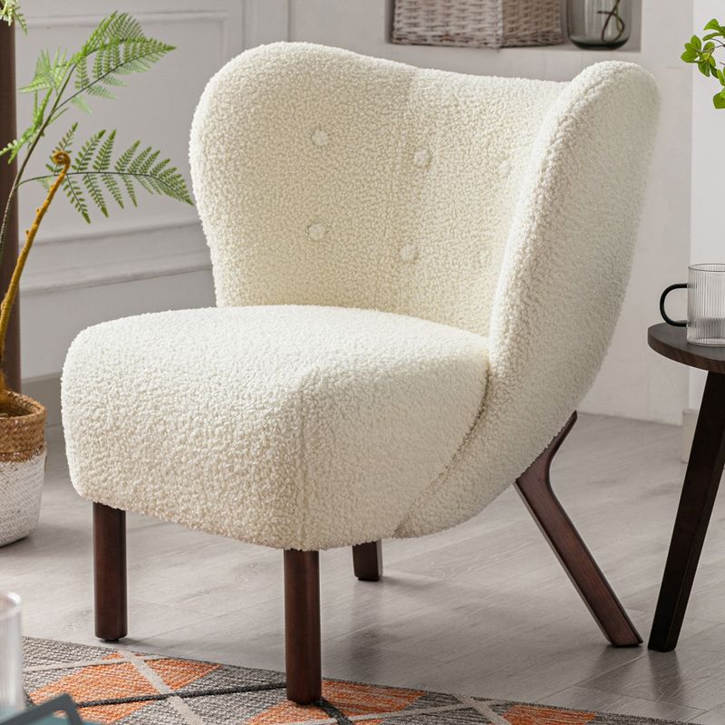 Modern Accent Chair Lambskin Wingback Tufted Side Chair with Solid Wood Legs-ModernLuxe, 1 of 13