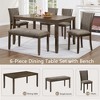 GDFStudio Eira Farmhouse 6-Piece Dining Set with Rubberwood Rectangular Table, 1 Bench, and 4 Linen Upholstered Chairs - 3 of 4