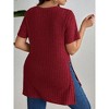 Coolmee Womens Plus Size Short Sleeve Shirts Casual Loose Fit Ribbed Side Slit Tunic Tops - 2 of 4
