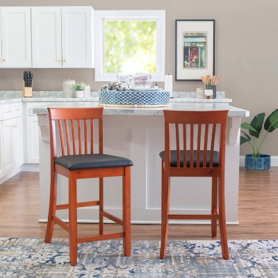 Torino 24" Dark Cherry Wood Counter Stool with Faux Leather Seat