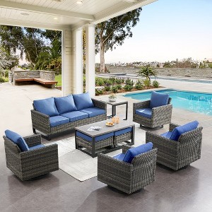 POCASSY 9 Pieces Patio Furniture Set, Outdoor Sofa Couch Patio Set with Swivel Chair and Coffee Table, Luxury Outdoor Conversation Set for Deck Garden - 1 of 4