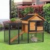 Skyzone Outdoor Elevated Rabbit Hutch: Natural Fir Wood Pet House with Lockable Doors, Slide-Out - 2 of 4