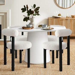 Dwen Shaun 5 Piece 46 Manufactured White Grain and 18.5 Wide 4 Round Seat Beige Boucle Chairs Modern Round Dining Table Set Maison Boucle