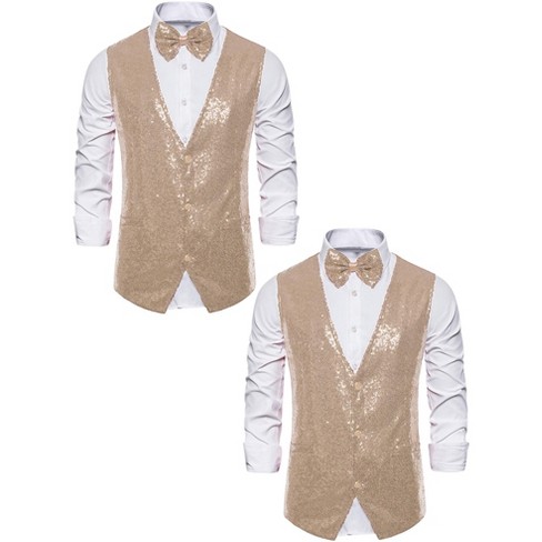 Lars Amadeus Men's Shiny Sequin Party Prom Dress Vest with Bow Tie 2 Packs - image 1 of 4