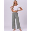 INSPIRE CHIC Women's Cotton Stretchy Elastic Waist Straight Wide-Leg Pajama Pants with Pockets - 4 of 4