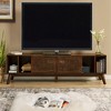 67.9" Mid Century Modern Rattan TV Stand for TVs up to 75", Entertainment Cabinet with Solid Wood Feet, Sliding Doors, Media Console for Living Room - 3 of 4