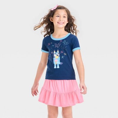 Girls' Bluey Americana Boxy Short Sleeve Graphic T-Shirt - Dark Blue