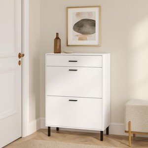 Homy Casa Shoe Storage Cabinet with 3 Flip Drawers and Top Drawer for Entryway or Bedroom, White - 1 of 4