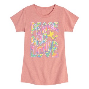 Girls' - Peanuts - Peace & Love Woodstock Fitted Short Sleeve Graphic T-Shirt - 1 of 4