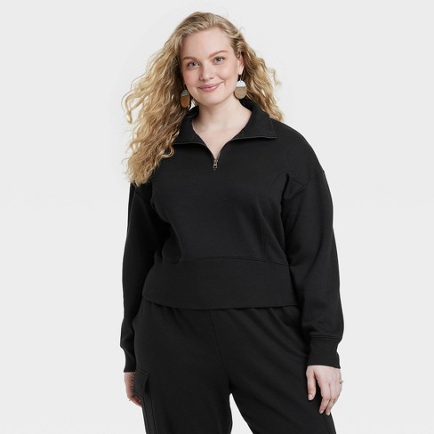 Women's Cropped Quarter Zip Sweatshirt - Universal Thread™ Black