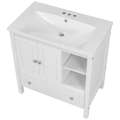 Vynxaria White 30" Bathroom Vanity with Sink and Storage Cabinet