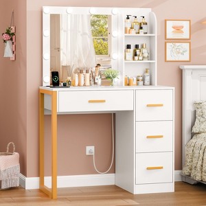 Makeup Vanity Desk with Mirror & Lights, Vanity Desk with 4 Drawers & Charging Station, 3 Color Modes, Vanity Table for Bedroom - 1 of 4