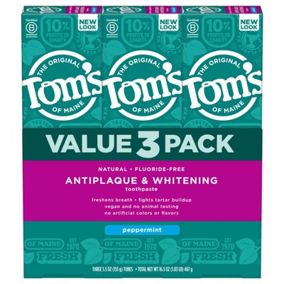 Tom's of Maine Anti-plaque and Whitening Toothpaste Natural Peppermint - 5.5oz/3ct
