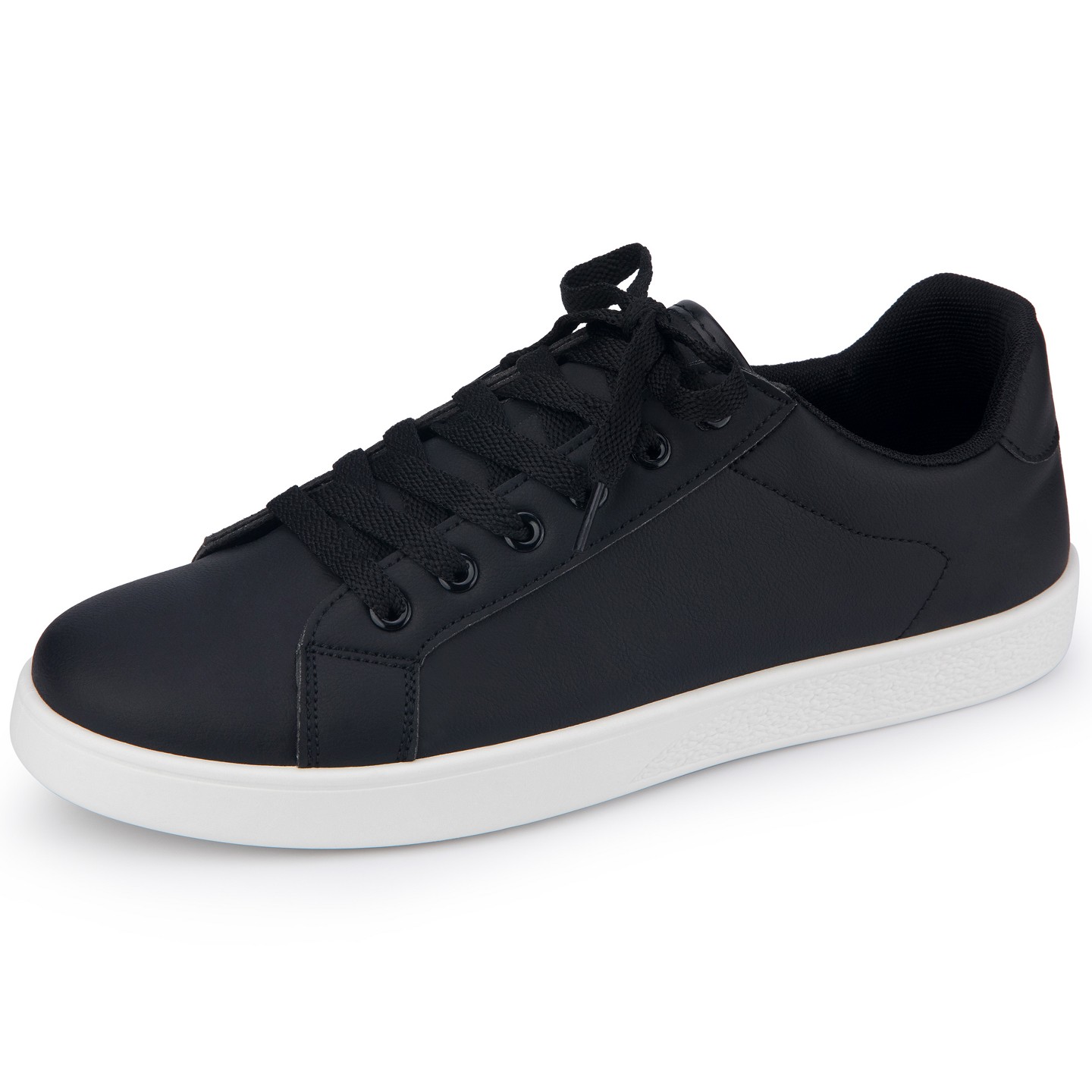 Мужские кроссовки BLISSFUL STEP Faux Leather Rubber Sole Lace-Up Low Top Fashion Sneakers 11 Black White, цвет: Чёрный — фото 1