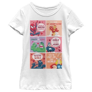 Girl's Marvel Avengers Cartoon Valentines T-Shirt - 1 of 4