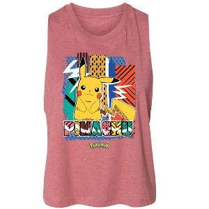 Women's Pokémon Pikachu Summer Pattern Graphic Racerback Tank - Heather Mauve - Small - 1 of 3