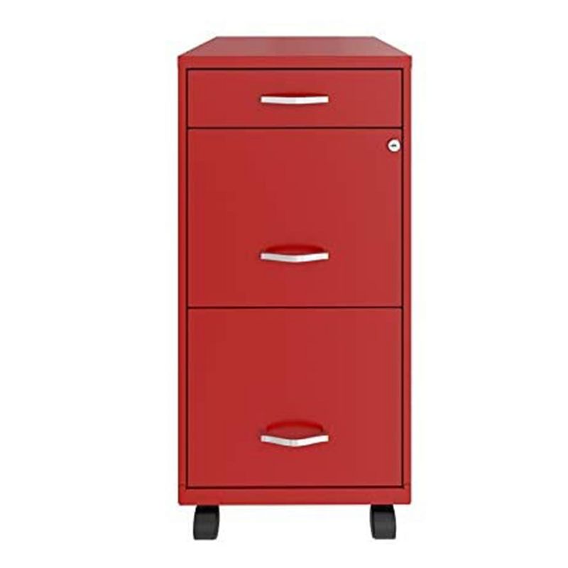 Space Solutions 18 Inch Wide Metal Mobile Organizer File Cabinet for Office Supplies & Hanging File Folders w/ Pencil Drawer & 3 File Drawers, Red, 3 of 6