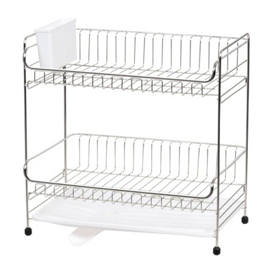 Plastic Collapsible Dish Rack with Drip Tray White - Brightroom™