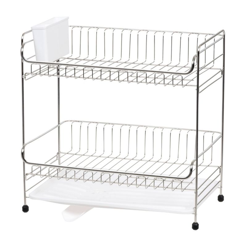 IRIS 2 Tier Stainless Steel Dish Rack with Plastic Drain, 1 of 12