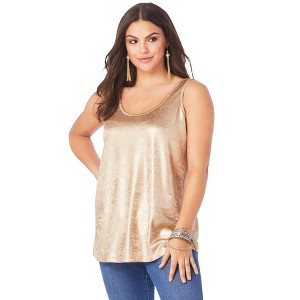 Roaman's Women's Plus Size Scoopneck Metallic Tank Top - 1 of 4