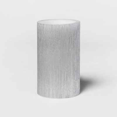 5"x 3" LED Unscented Metallic Silver Pillar Candle - Threshold™