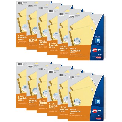 Avery Big Tab Insertable Dividers for 3 Ring Binders, 8-Tab Sets, Clear Tabs, 12 Sets (21937)