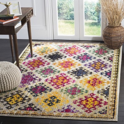 Ivory & Multicolor Boho Diamond 8' x 10' Washable Area Rug