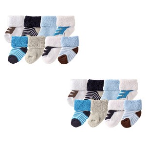 Luvable Friends Infant Boy Newborn and Baby Terry Socks, Blue Brown 16-Piece - 1 of 1