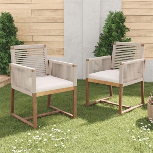 Outdoor Dining Chairs Set of 2, Acacia Wood Patio Armchair with Rope Back and Arms,Washable Cushion,for Backyard, Poolside, Garden - 1 of 4