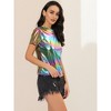 Allegra K Women's Party Metallic Short Sleeve Textured Shiny T-shirts - 4 of 4