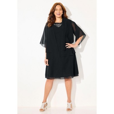 Catherines Women's Plus Size Georgette Double Layer Jacket Dress