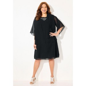 Catherines Women's Plus Size Georgette Double Layer Jacket Dress - 1 of 4