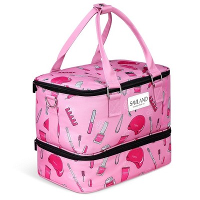 SAVILAND Nail Polish Organizer Bag: Professional Nail Kit Organizer (Pink)